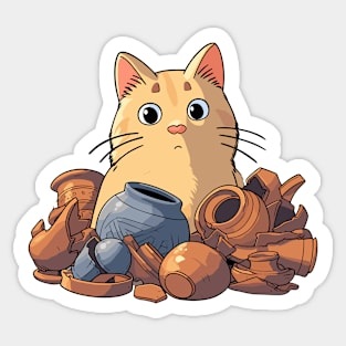 Cat With Broken Pots Sticker